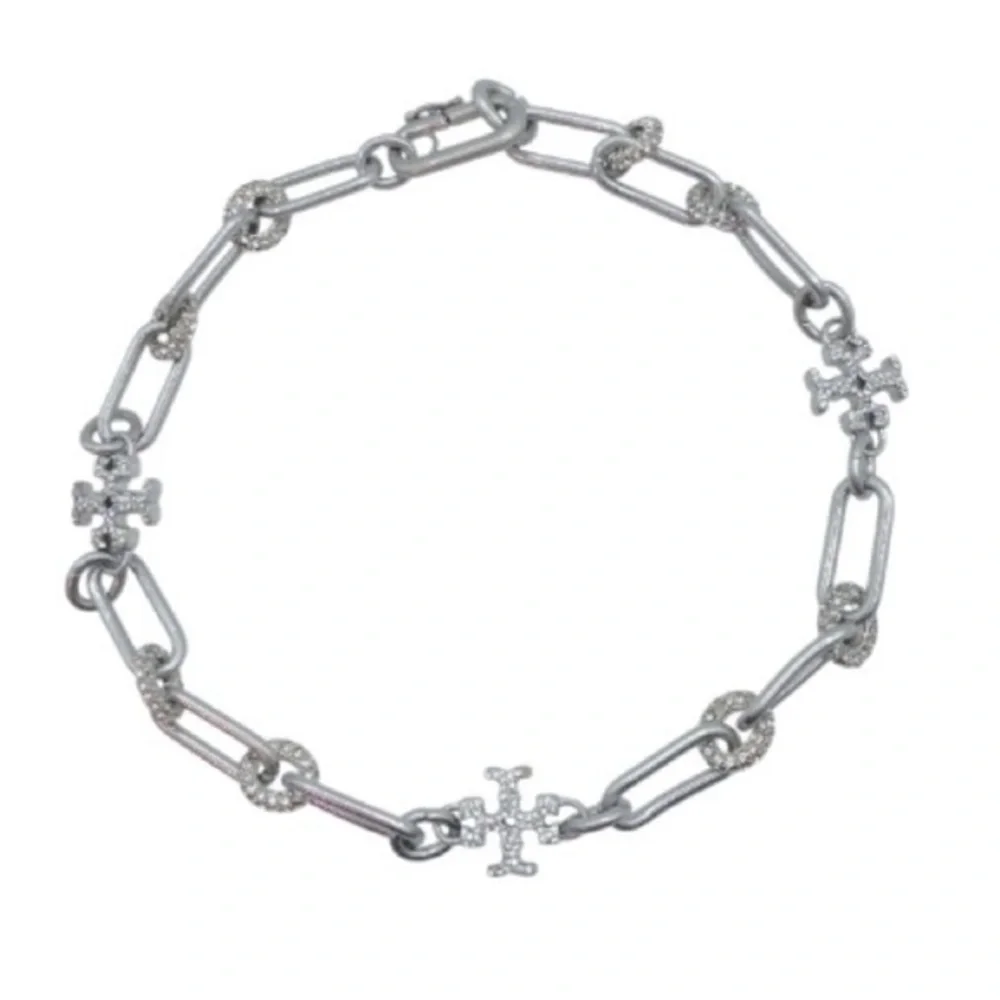 TORY BURCH Roxanne Silver necklace choker with Pave CZ/Crystals NEW with dustbag - Picture 4 of 5